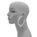 SILVER CREAM PEARL HOOP EARRINGS