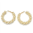 GOLD CREAM BIG PEARL WRAPPED HOOP EARRING