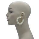 GOLD CREAM BIG PEARL WRAPPED HOOP EARRING