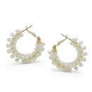 Gold Cream Pearl Wrapped Hoop Earrings