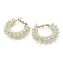 Gold Cream Pearl Wrapped Hoop Earrings