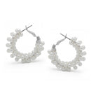 Rhodium white Pearl Wrapped Hoop Earrings