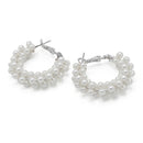 Rhodium white Pearl Wrapped Hoop Earrings