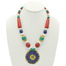 MULTI-COLOR BEAD GOLD ROUND PENDANT NECKLACE
