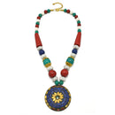 MULTI-COLOR BEAD GOLD ROUND PENDANT NECKLACE