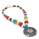 MULTI-COLOR BEAD GOLD ROUND PENDANT NECKLACE