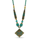 GOLD AND TURQUOISE BEADS SQUARE PENDANT NECKLACE