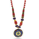 CORAL & PURPLE  BEAD MULTI-COLOR GOLD ROUND PENDANT NECKLACE