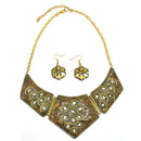 GOLD BROWN AND WHITE BIB NECKLACE AND EARRINGS SET