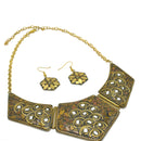 GOLD BROWN AND WHITE BIB NECKLACE AND EARRINGS SET