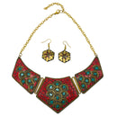 GOLD CORAL AND TURQUOISE BIB NECKLACE AND EARRINGS SET
