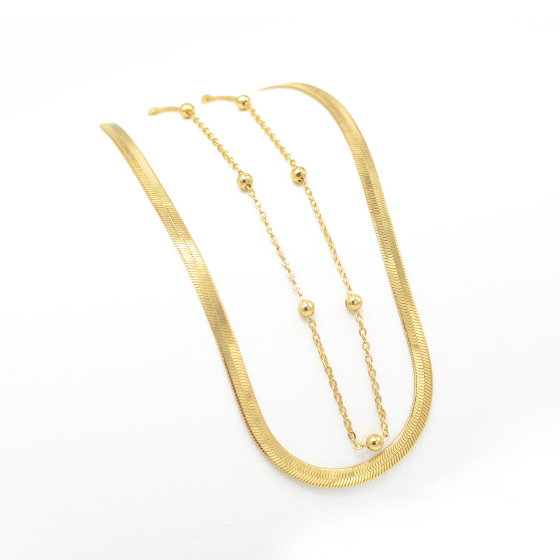 GOLD DOUBLE ROW SNAKE CHAIN CHOKER NECKLACE