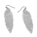 RHODIUM THIN LEAF DROP EARRINGS