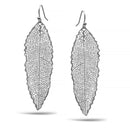 RHODIUM THIN LEAF DROP EARRINGS