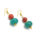 TURQUOISE & CORAL RESIN BEADS DROP EARRINGS