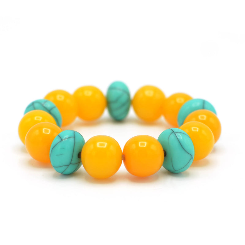 Turquoise & Amber Beads Memory Wire Stretch Bracelet
