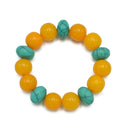 Turquoise & Amber Beads Memory Wire Stretch Bracelet