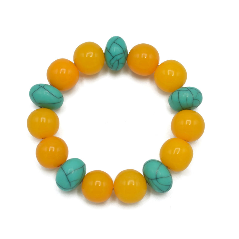 Turquoise & Amber Beads Memory Wire Stretch Bracelet