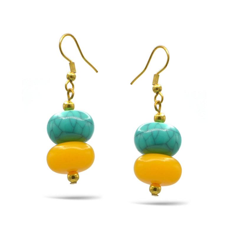 TURQUOISE & AMBER RESIN BEADS DROPEARRINGS