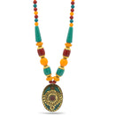 MULTI-COLOR BEAD GOLD OVAL PENDANT NECKLACE
