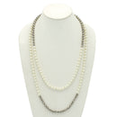 CREAM PEARL AND HEMATITE BEADS 60"INCHES LONG NECKLACE