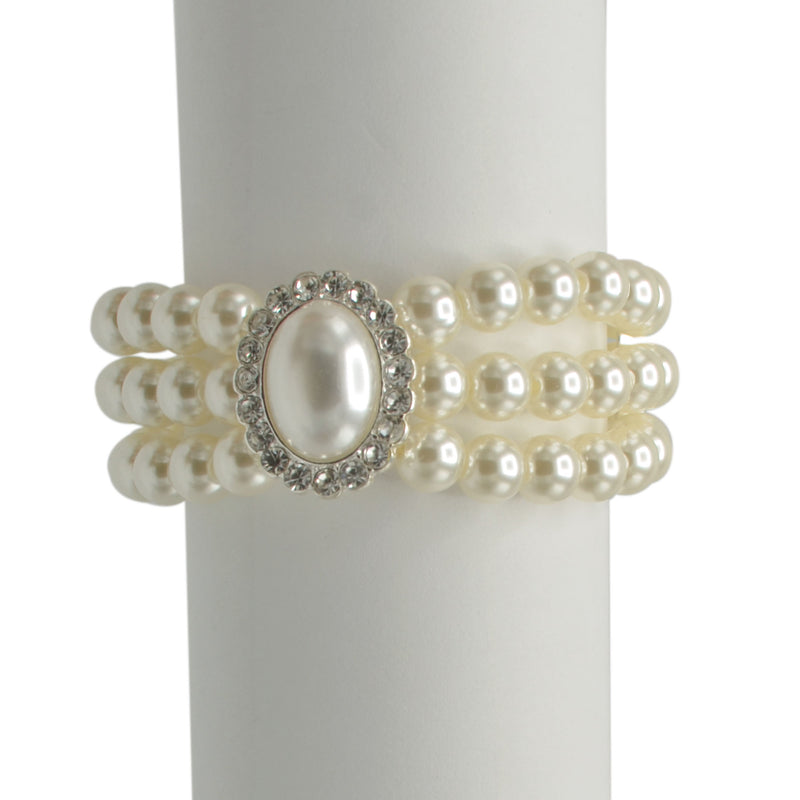 SILVER CRAM PEARL AND CRYSTAL STRETCH BRACELET