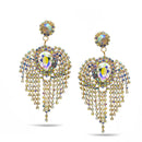 GOLD ABALONE RHINESTONES CRYSTAL DROP EARRINGS