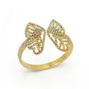 GOLD BUTTERFLY ABALONE RHINESTONE CRYSTAL MEMORY WIRE BRACELET