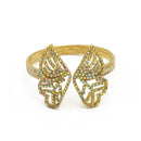 GOLD BUTTERFLY ABALONE RHINESTONE CRYSTAL MEMORY WIRE BRACELET