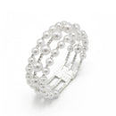 SILVER WHITE PEARL AND CRYSTAL MEMORY WIRE STRETCH BRACELET