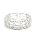 SILVER WHITE PEARL AND CRYSTAL MEMORY WIRE STRETCH BRACELET