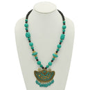 TURQUOISE AND BLACK BEAD GOLD TURQUOISE PENDANT NECKLACE