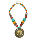 MULTI-COLOR BEAD GOLD ROUND PENDANT NECKLACE
