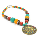 MULTI-COLOR BEAD GOLD ROUND PENDANT NECKLACE