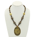 Brown & Gold Beads With Oval Gold Pendant Necklace
