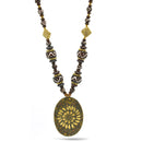 Brown & Gold Beads With Oval Gold Pendant Necklace