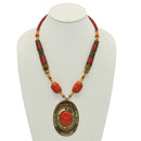 CORAL & CREAM BEADS WITH OVAL GOLD CORAL PENDANT NECKLACE