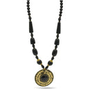 BLACK BEADS WITH ROUND GOLD PENDANT NECKLACE