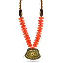 ORANGE & BROWN BEADS WITH  GOLD PENDANT NECKLACE