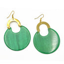 GOLD GREEN MARBLED RESIN DROP EARRINGS