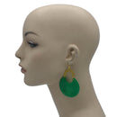 GOLD GREEN MARBLED RESIN DROP EARRINGS