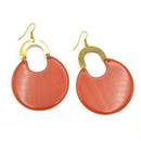 GOLD DARK ORANGE MARBLED RESIN DROP EARRINGS