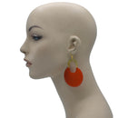 GOLD DARK ORANGE MARBLED RESIN DROP EARRINGS