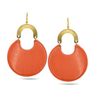 GOLD DARK ORANGE MARBLED RESIN DROP EARRINGS