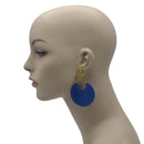 GOLD BLUE MARBLED RESIN DROP EARRINGS