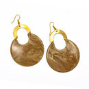 GOLD BROWN MARBLED RESIN DROP EARRINGS