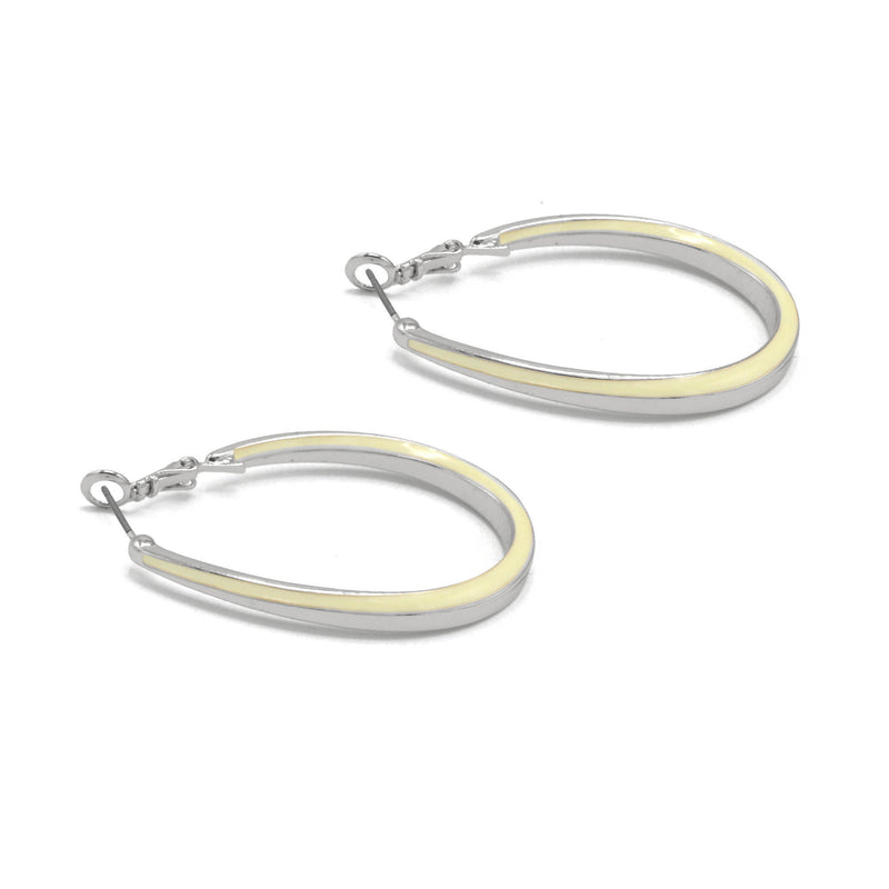 SILVER AND CREAM EPOXY OVAL EARRINGS