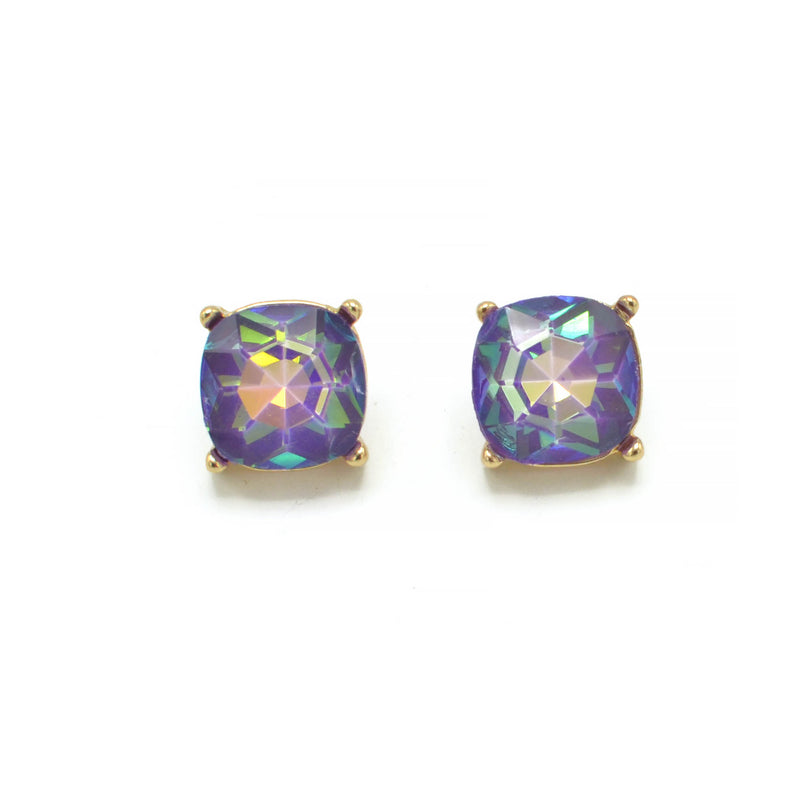 GOLD AND PURPLE SQUARE STUD EARRINGS