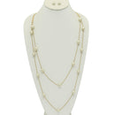 GOLD CREAM PEARL TWO ROW LAYER NECKLACE AND EARRINGS SET