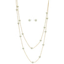 GOLD AND CREAM PEARL TWO ROW LAYER NECKLACE AND EARRINGS SET